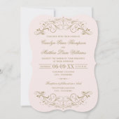 ヴィンテージピンクとアンティーク金ゴールドフローリッシュ結婚ズ 招待状 (正面)