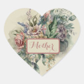ヴィンテージピンクとオリーブグリーンの母の日 ハートシール (正面)