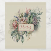 ヴィンテージピンクとオリーブグリーンの母の日 ワインラベル (シングルラベル)