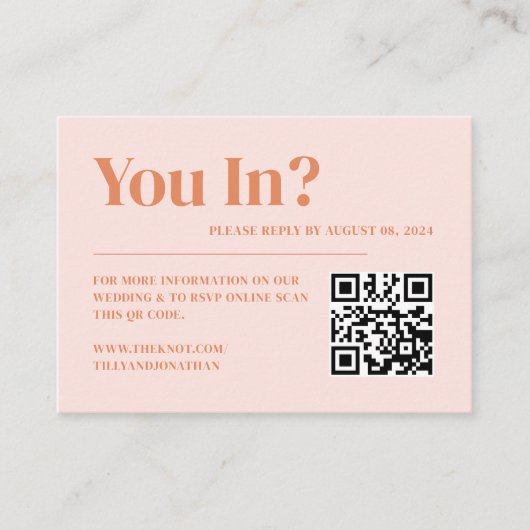 ヴィンテージピンクとオレンジのレトロ70s結婚のウェブサイト エンクロージャーカード (正面)