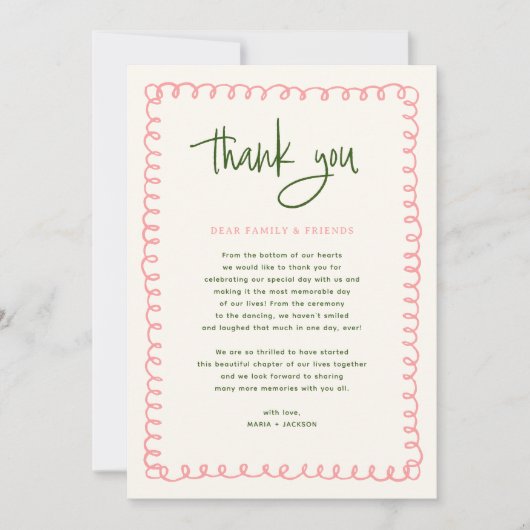ヴィンテージピンクとグカラフルロ結婚ーン サンキューカード (正面)