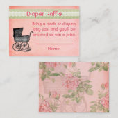 ヴィンテージピンクとグリーンのフローラおむつラッフル エンクロージャーカード (正面/裏面)