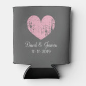 ヴィンテージピンクとグレーのハート結婚缶クーラー 缶クーラー (正面)