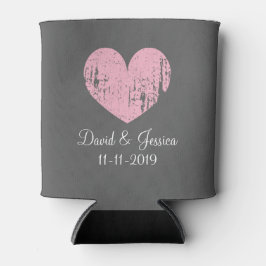 ヴィンテージピンクとグレーのハート結婚缶クーラー 缶クーラー