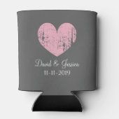 ヴィンテージピンクとグレーのハート結婚缶クーラー 缶クーラー (裏面)