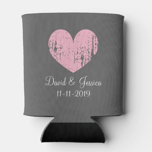 ヴィンテージピンクとグレーのハート結婚缶クーラー 缶クーラー (裏面)