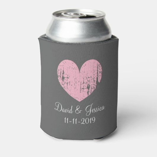 ヴィンテージピンクとグレーのハート結婚缶クーラー 缶クーラー (缶裏面)