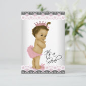 ヴィンテージピンクとグレーのベビーガールシャワー 招待状 (スタンド正面)