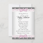 ヴィンテージピンクとグレーのベビーガールシャワー 招待状 (裏面)