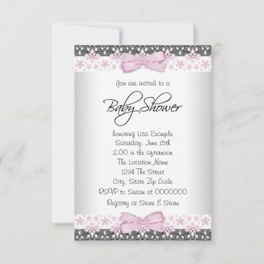 ヴィンテージピンクとグレーのベビーガールシャワー 招待状 (裏面)