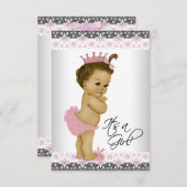 ヴィンテージピンクとグレーのベビーガールシャワー 招待状 (正面/裏面)