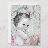 ヴィンテージピンクとグレーのベビーガールシャワー 招待状 (正面)