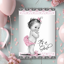 ヴィンテージピンクとグレーのベビーガールシャワー