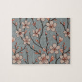 ヴィンテージピンクとグレーの花模様 ジグソーパズル (横)