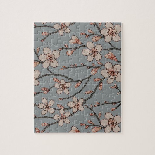 ヴィンテージピンクとグレーの花模様 ジグソーパズル (縦)
