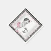 ヴィンテージピンクとグレーの赤ちゃんシャワー スタンダードカクテルナプキン (角)