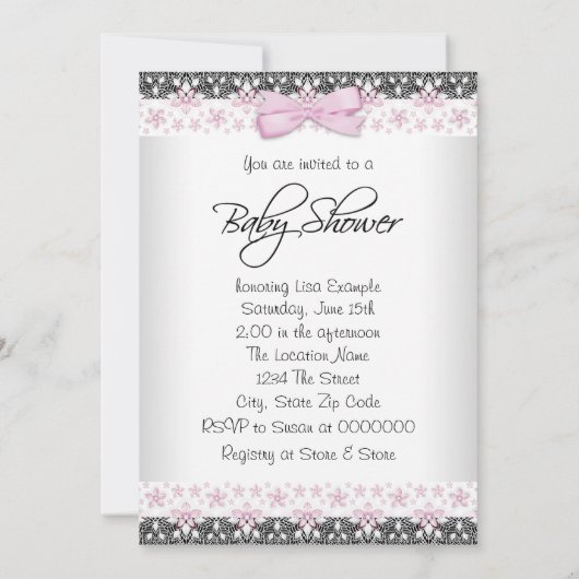 ヴィンテージピンクとグレーの赤ちゃんシャワー 招待状 (裏面)