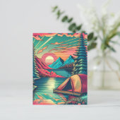 ヴィンテージピンクとターコイズのキャンプをテーマにした誕生日 ポストカード (スタンド正面)