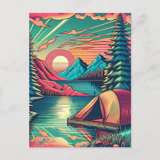 ヴィンテージピンクとターコイズのキャンプをテーマにした誕生日 ポストカード (正面)
