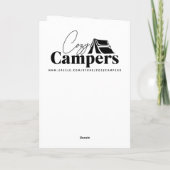 ヴィンテージピンクとティール(緑がかった色)キャンピングをテーマにした誕生日 カード (裏面)