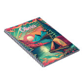 ヴィンテージピンクとティール（緑がかった色）キャンピングパーソナライズされた ノートブック (右側)