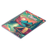 ヴィンテージピンクとティール（緑がかった色）キャンピングパーソナライズされた ノートブック (左側)