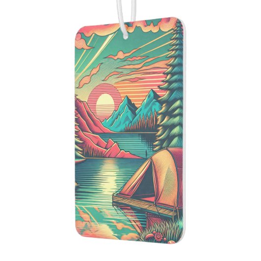 ヴィンテージピンクとティール（緑がかった色）キャンプをテーマ カーエアーフレッシュナー (左)