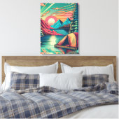 ヴィンテージピンクとティール(緑がかった色)キャンプをテーマ キャンバスプリント (インサイチュ (寝室))