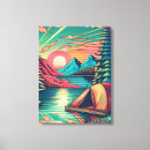 ヴィンテージピンクとティール(緑がかった色)キャンプをテーマ キャンバスプリント (正面)