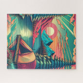 ヴィンテージピンクとティール(緑がかった色)キャンプをテーマ ジグソーパズル (横)