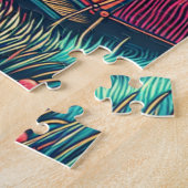 ヴィンテージピンクとティール(緑がかった色)キャンプをテーマ ジグソーパズル (側面)