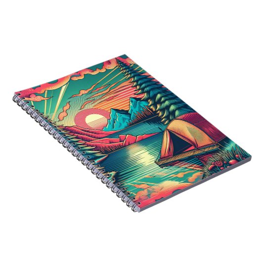 ヴィンテージピンクとティール（緑がかった色）キャンプをテーマ ノートブック (右側)