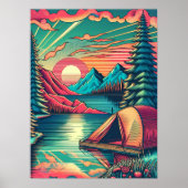 ヴィンテージピンクとティール（緑がかった色）キャンプをテーマ ポスター (正面)