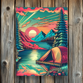 ヴィンテージピンクとティール（緑がかった色）キャンプをテーマ ポスター