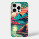 ヴィンテージピンクとティール(緑がかった色)キャンプをテーマ Case-Mate iPhoneケース (裏面)