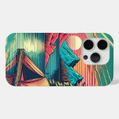 ヴィンテージピンクとティール(緑がかった色)キャンプをテーマ Case-Mate iPhoneケース (裏面 (横))