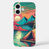 ヴィンテージピンクとティール（緑がかった色）キャンプをテーマ Case-Mate iPhoneケース (裏面)