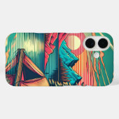 ヴィンテージピンクとティール（緑がかった色）キャンプをテーマ Case-Mate iPhoneケース (裏面 (横))