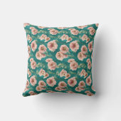 ヴィンテージピンクとティール(緑がかった色)フローラルパターンデザイン クッション (裏面)