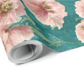 ヴィンテージピンクとティール（緑がかった色）フローラルパターンデザイン ラッピングペーパー (ロールコーナー)