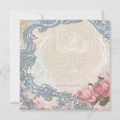 ヴィンテージピンクとティール（緑がかった色）ブルーパリベビーシャワー 招待状 (裏面)