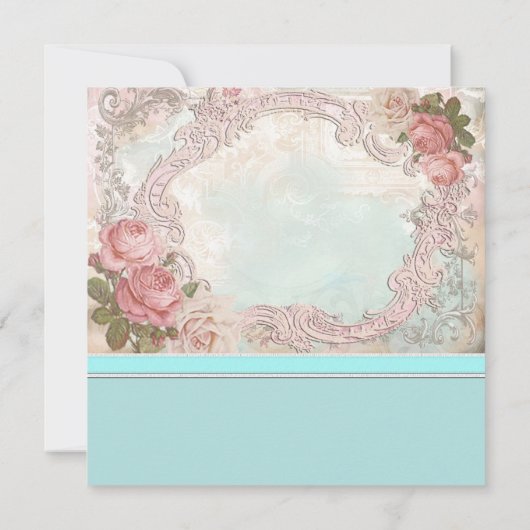 ヴィンテージピンクとティール（緑がかった色）ブルーベビーシャワー 招待状 (裏面)