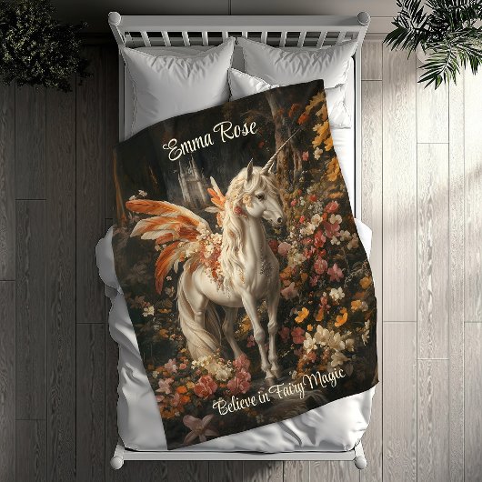 ヴィンテージピンクとフローラフェアヤータリーペガサス フリースブランケット