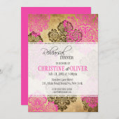 ヴィンテージピンクとブラウン結婚のリハーサルディナー 招待状 (正面/裏面)