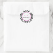 ヴィンテージピンクとブラックのダマスクベーカリーステッカーラベル ラウンドシール (バッグ)