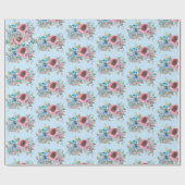 ヴィンテージピンクとブルーのバラ ラッピングペーパー (フラット)