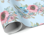 ヴィンテージピンクとブルーのバラ ラッピングペーパー (ロールコーナー)