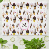 ヴィンテージピンクとホワイトウォーターの色のアイスクリームコーン キッチンタオル (折り畳み)