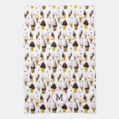 ヴィンテージピンクとホワイトウォーターの色のアイスクリームコーン キッチンタオル (縦)