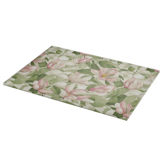 ヴィンテージピンクとホワイトマグノリアス カッティングボード (角)